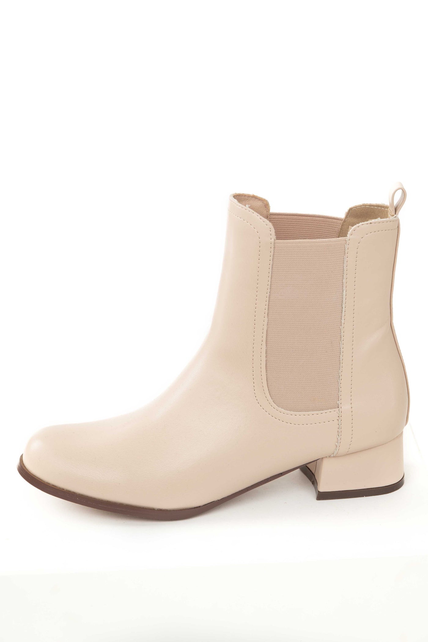 Nude Pleather Elastic Panel Low Heel Booties