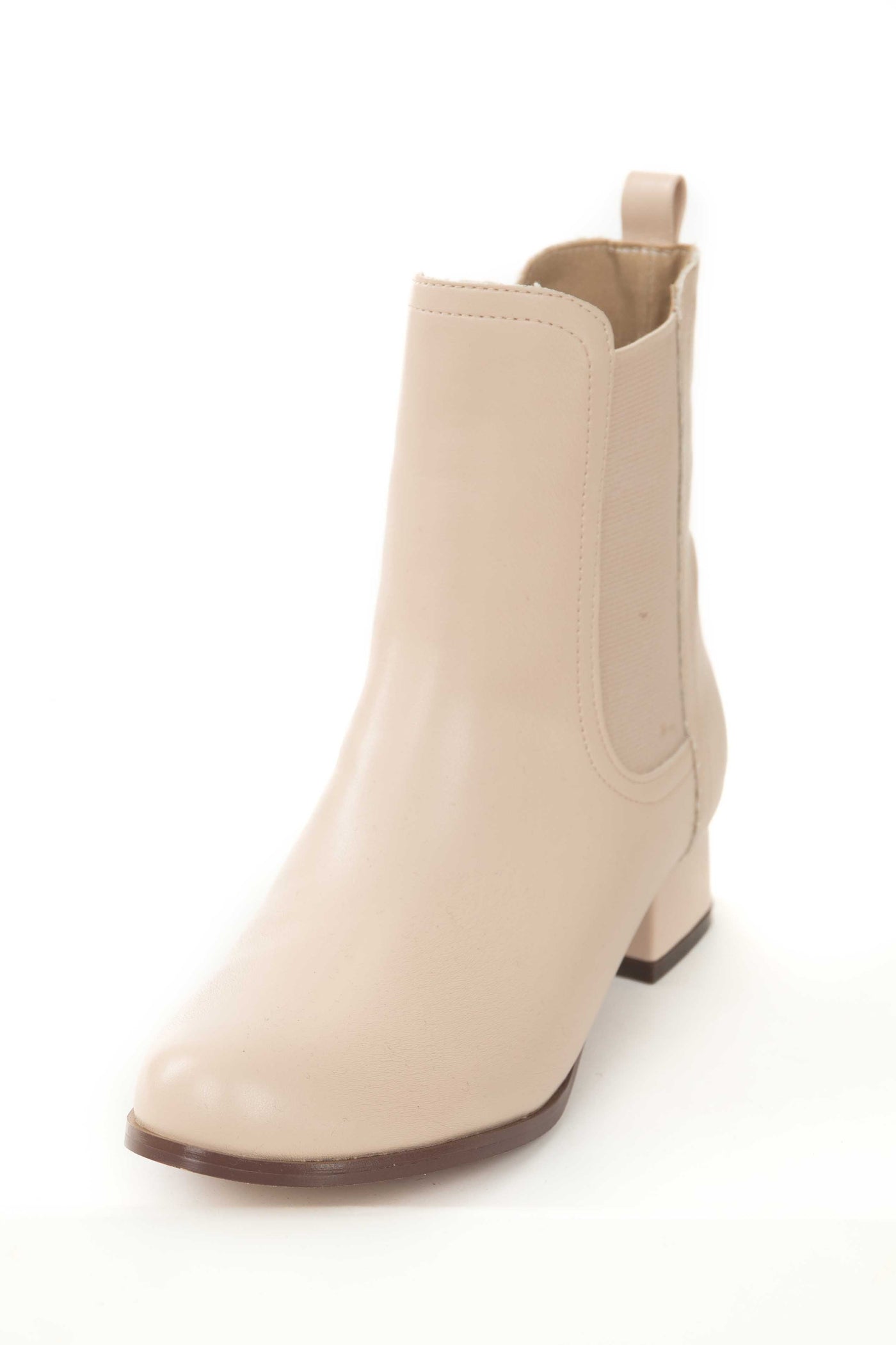 Nude Pleather Elastic Panel Low Heel Booties