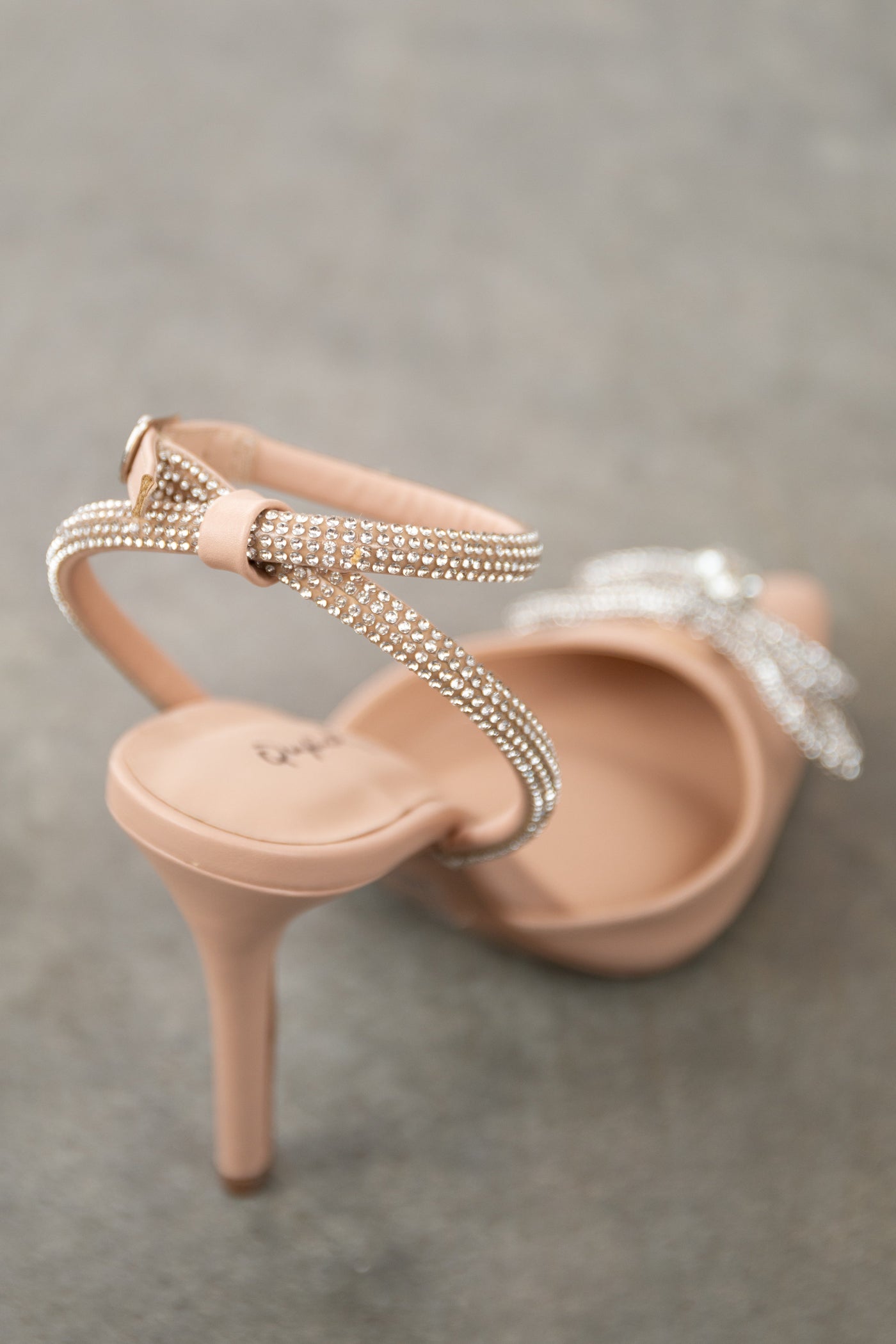 Nude Pleather Rhinestone Bow Pointed Heels