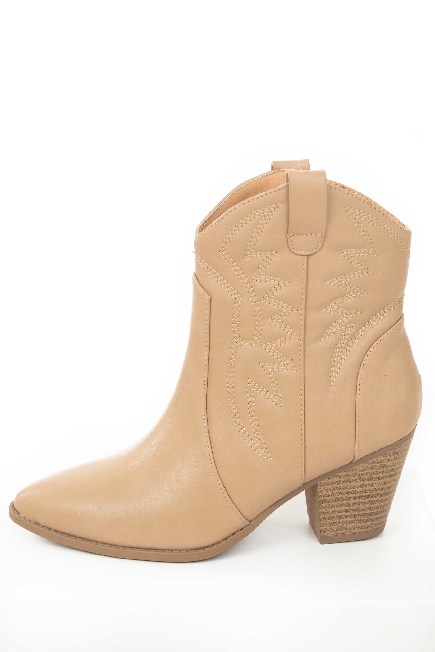 Nude Pointed Toe Heeled Western Booties