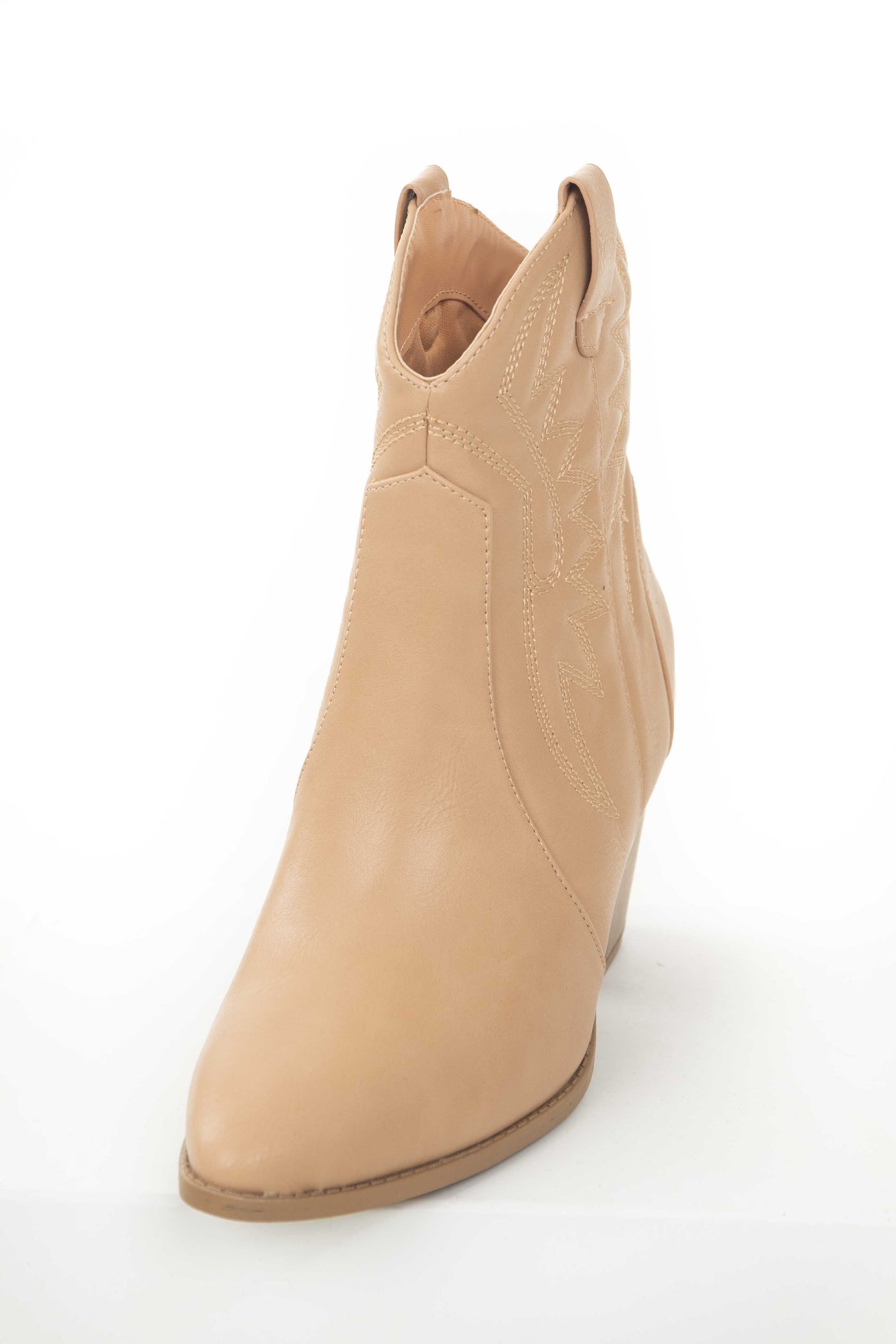 Nude Pointed Toe Heeled Western Booties