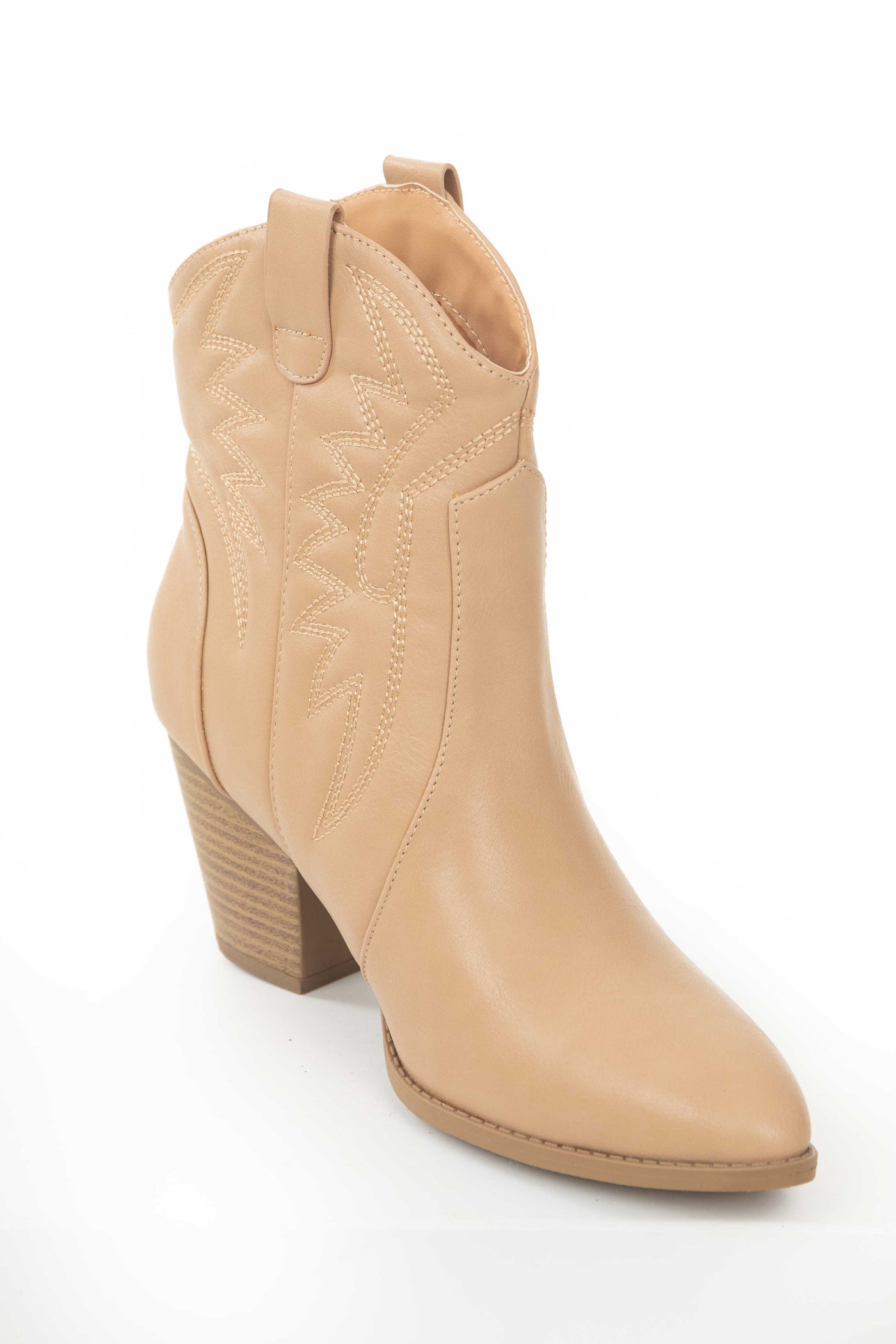 Nude Pointed Toe Heeled Western Booties