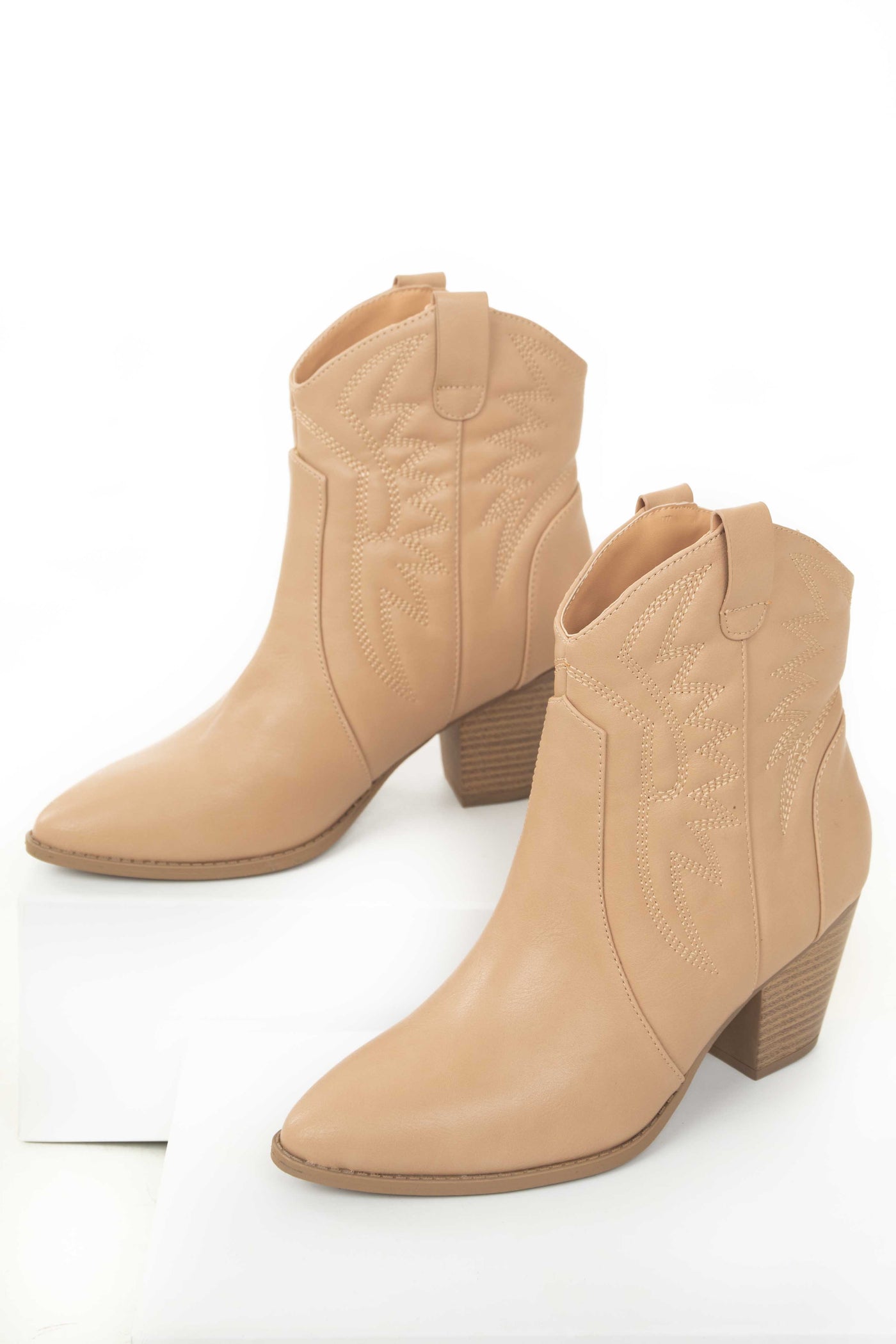 Nude Pointed Toe Heeled Western Booties