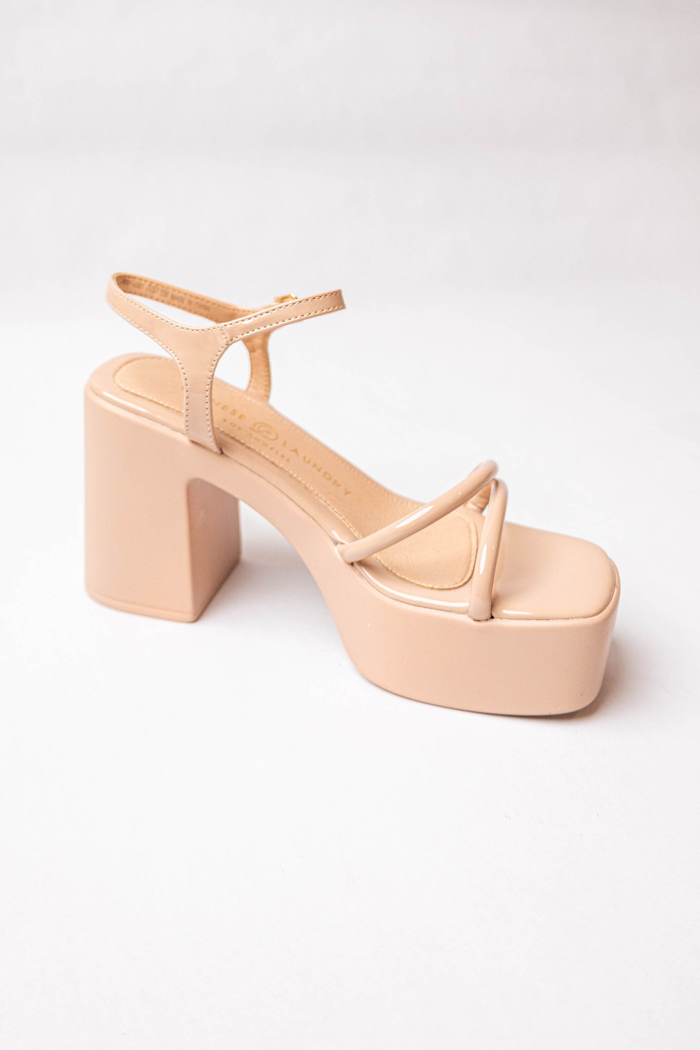 Nude Square Toe Block Heel Platform Sandals