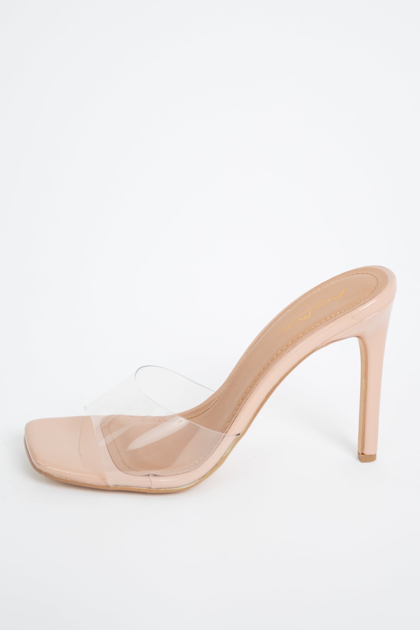 Nude Square Toe Clear Strap Lucite Heels