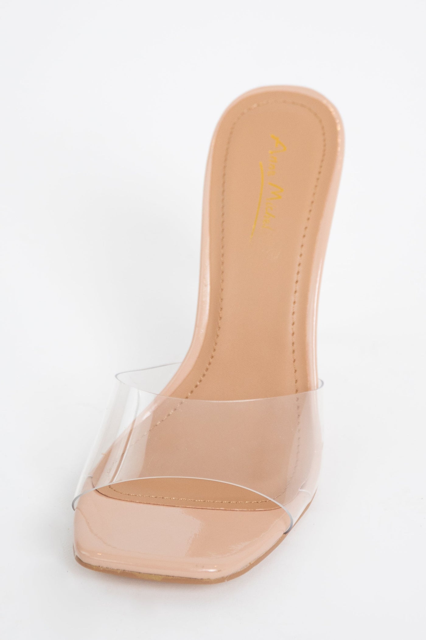 Nude Square Toe Clear Strap Lucite Heels