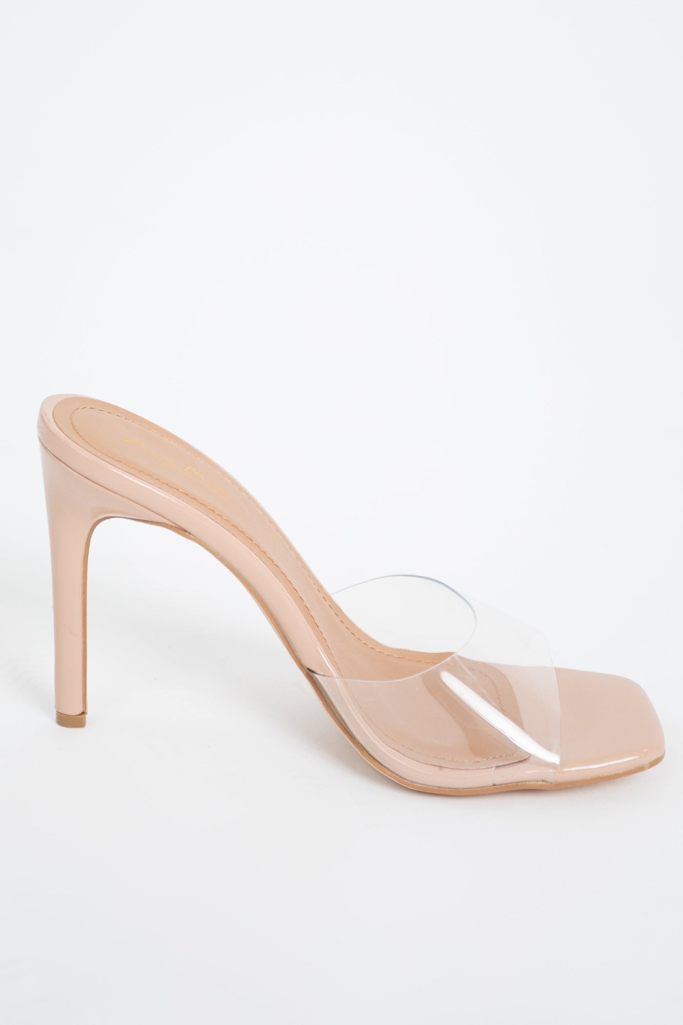 Nude Square Toe Clear Strap Lucite Heels
