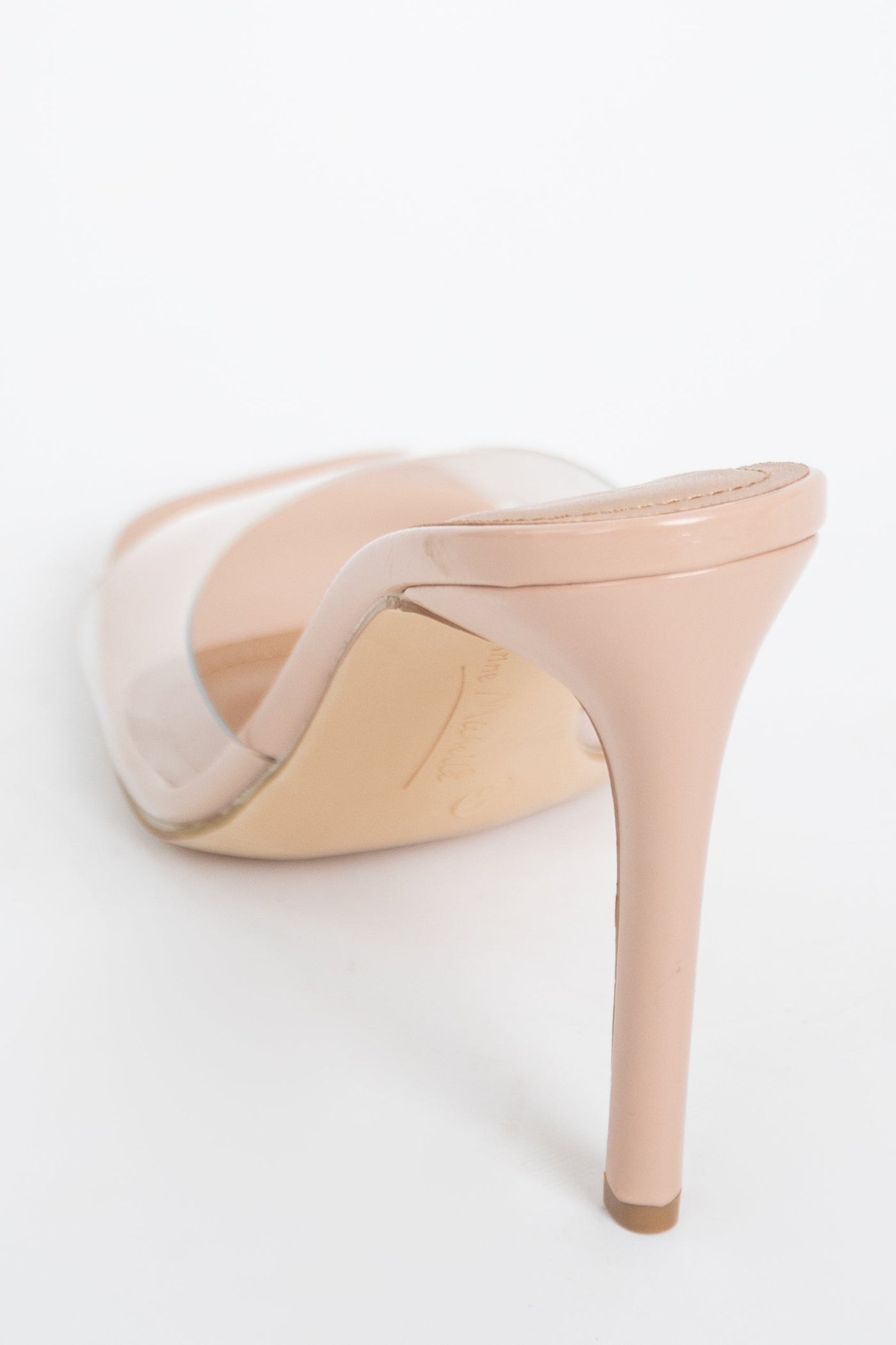 Nude Square Toe Clear Strap Lucite Heels
