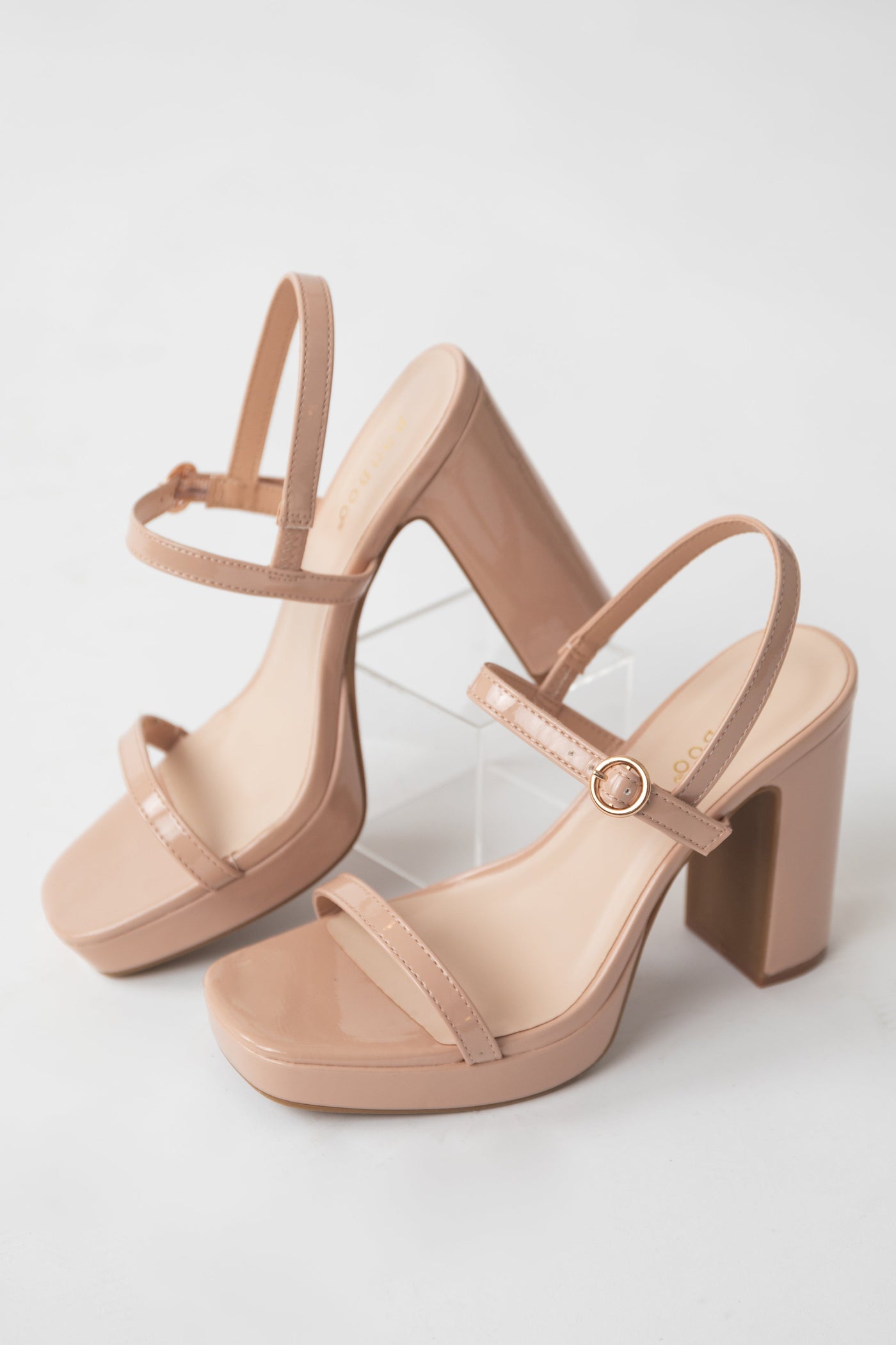 Nude Square Toe Platform High Heels