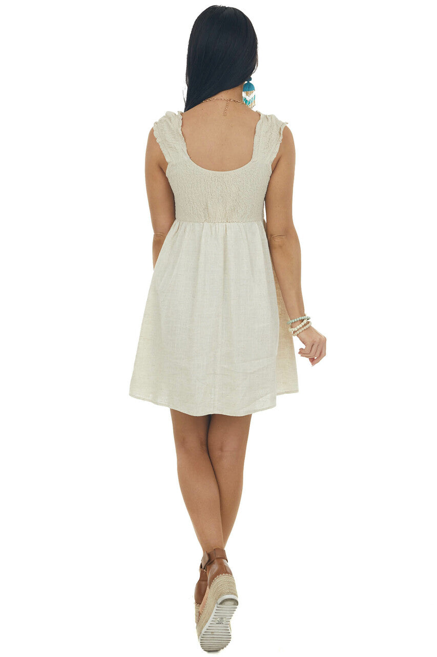 Oatmeal Cap Sleeve Textured Woven Mini Dress