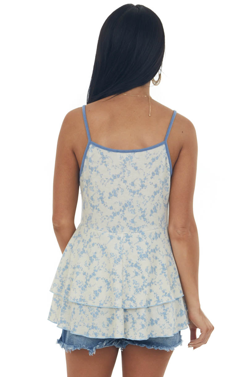 Oatmeal Floral Print Ruffle Tiered Knit Tank Top