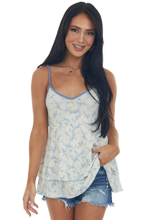 Oatmeal Floral Print Ruffle Tiered Knit Tank Top