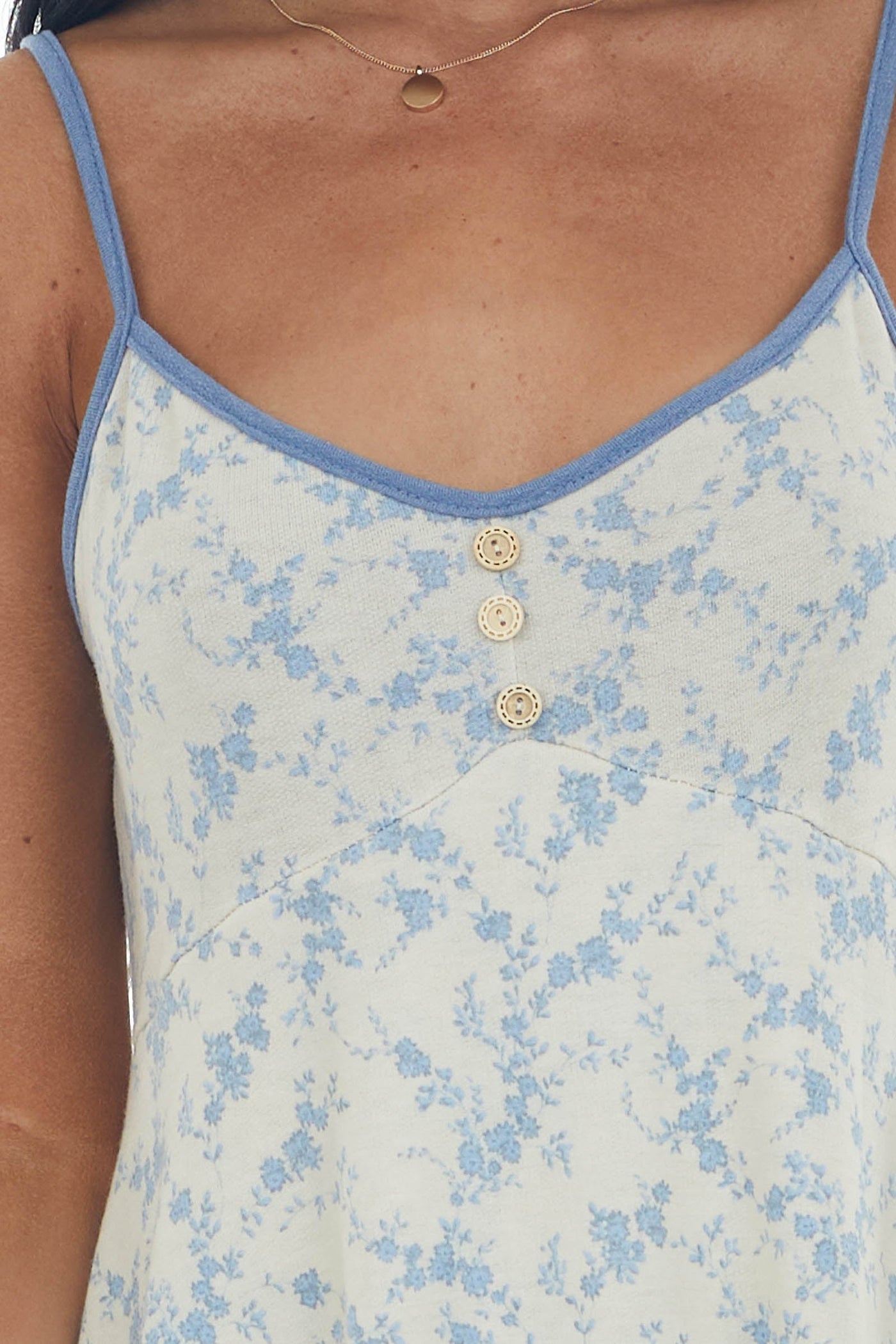 Oatmeal Floral Print Ruffle Tiered Knit Tank Top