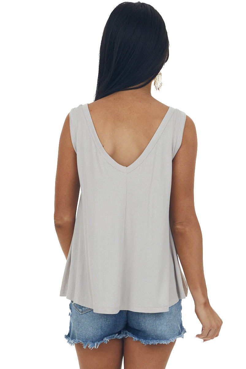Oatmeal Henley Flowy Ribbed Knit Tank Top