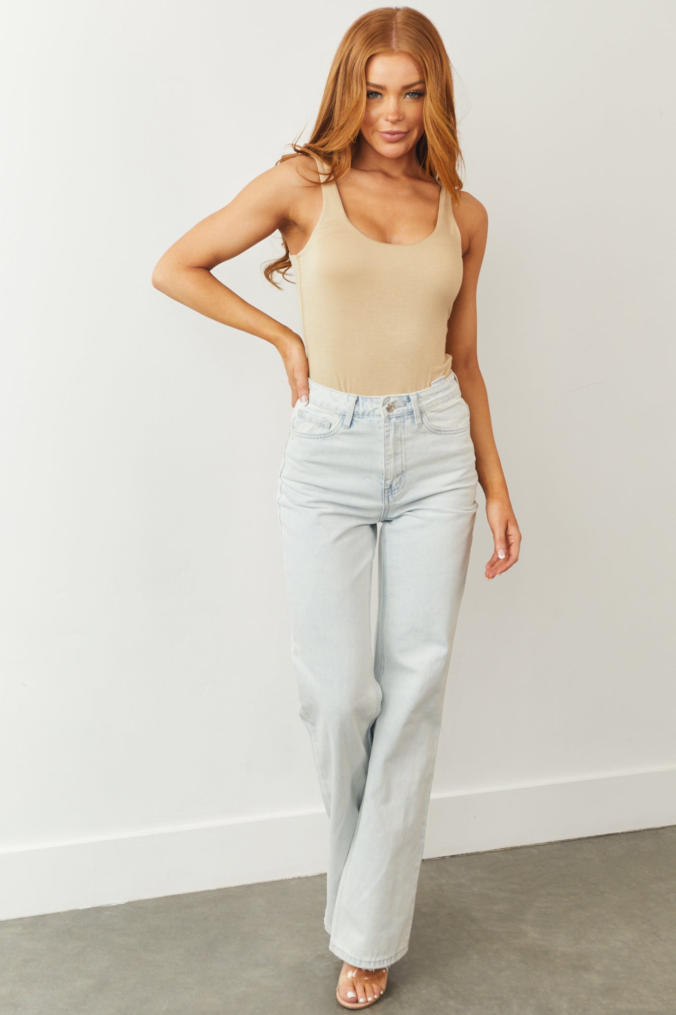 Oatmeal Scoop Neck Sleeveless Knit Bodysuit