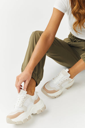Oatmeal Colorblock Chunky Tread Lace Up Sneakers