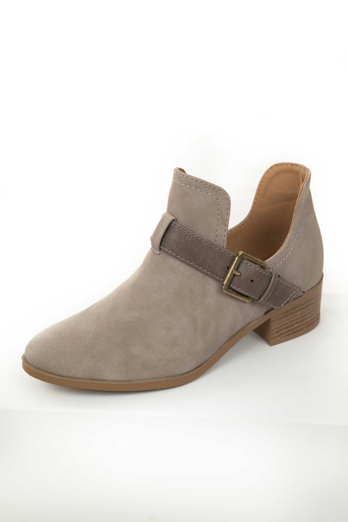 Oatmeal Faux Nubuck Side Cut Out Ankle Booties