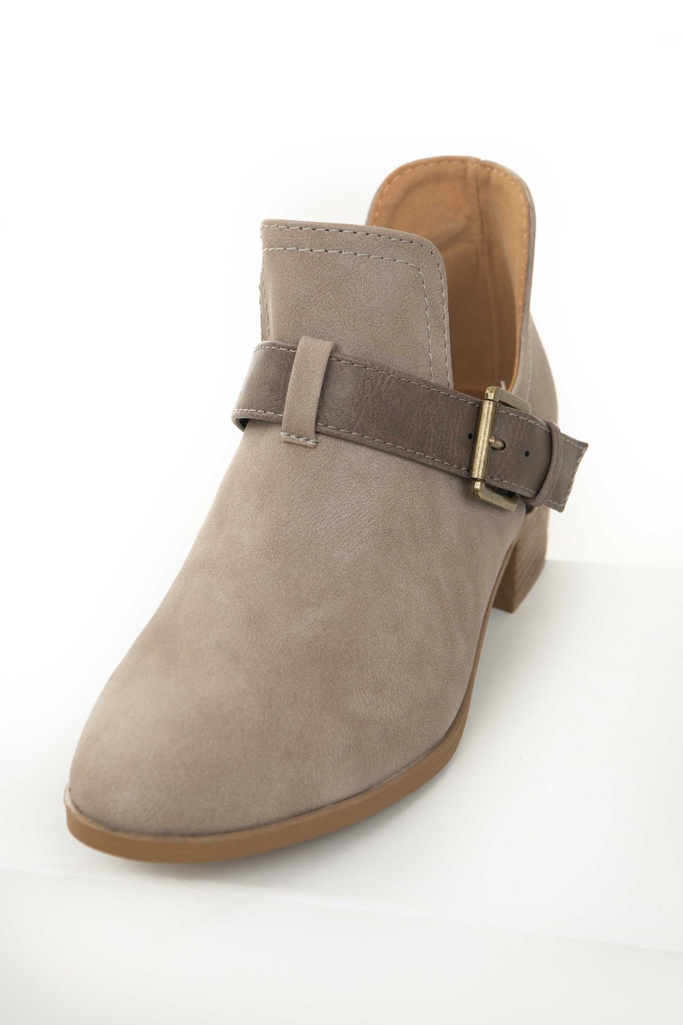 Oatmeal Faux Nubuck Side Cut Out Ankle Booties