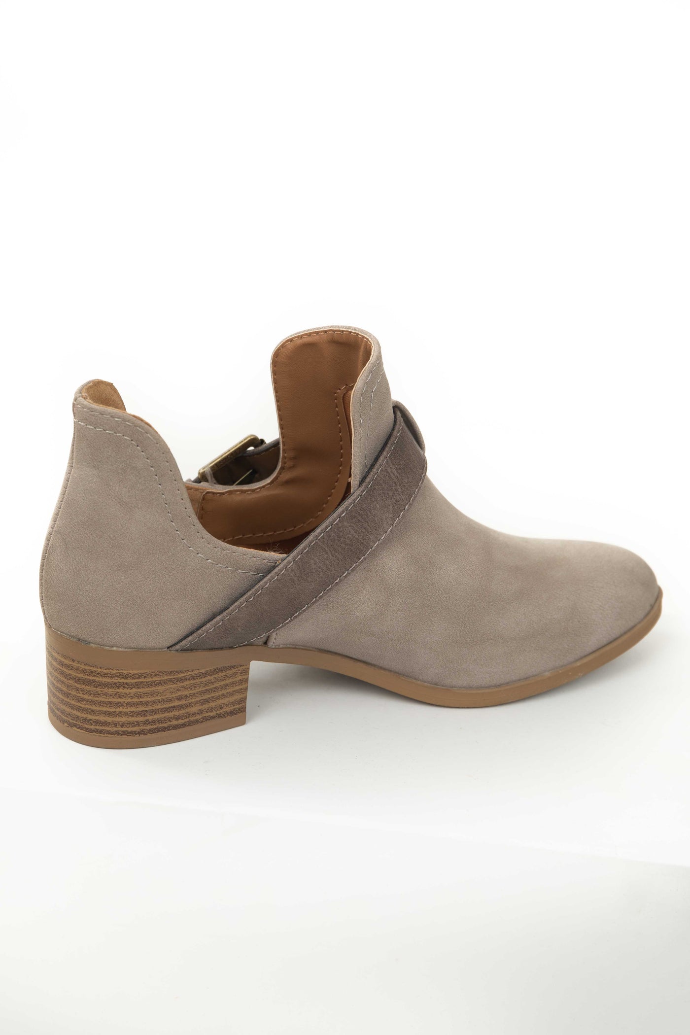 Oatmeal Faux Nubuck Side Cut Out Ankle Booties