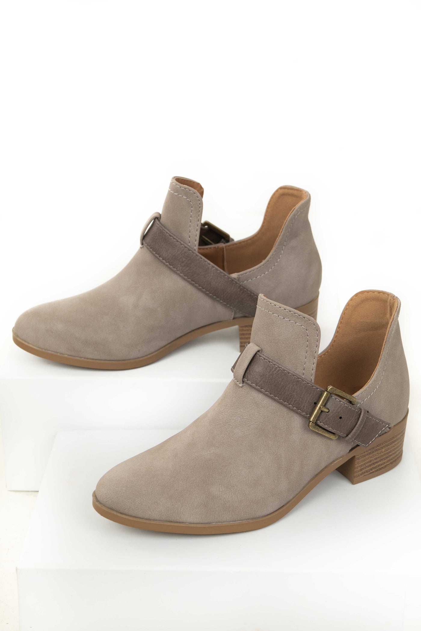 Oatmeal Faux Nubuck Side Cut Out Ankle Booties