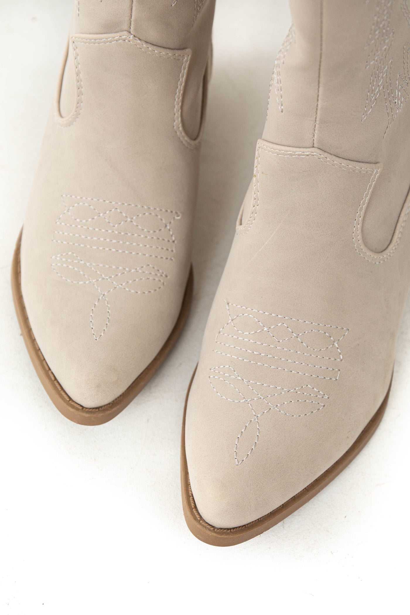 Oatmeal Faux Nubuck Western Boots with Pointed Toe