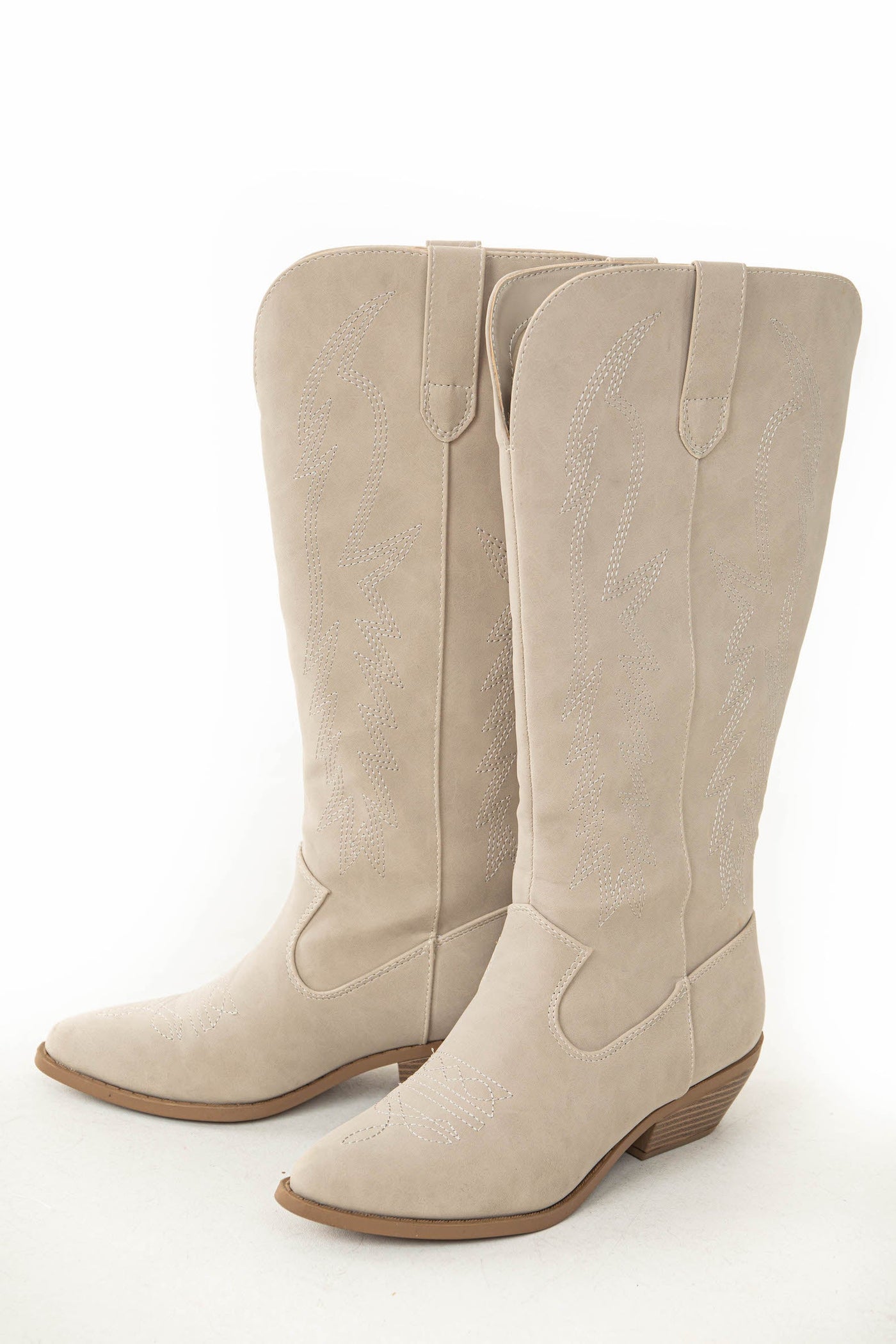 Oatmeal Faux Nubuck Western Boots with Pointed Toe