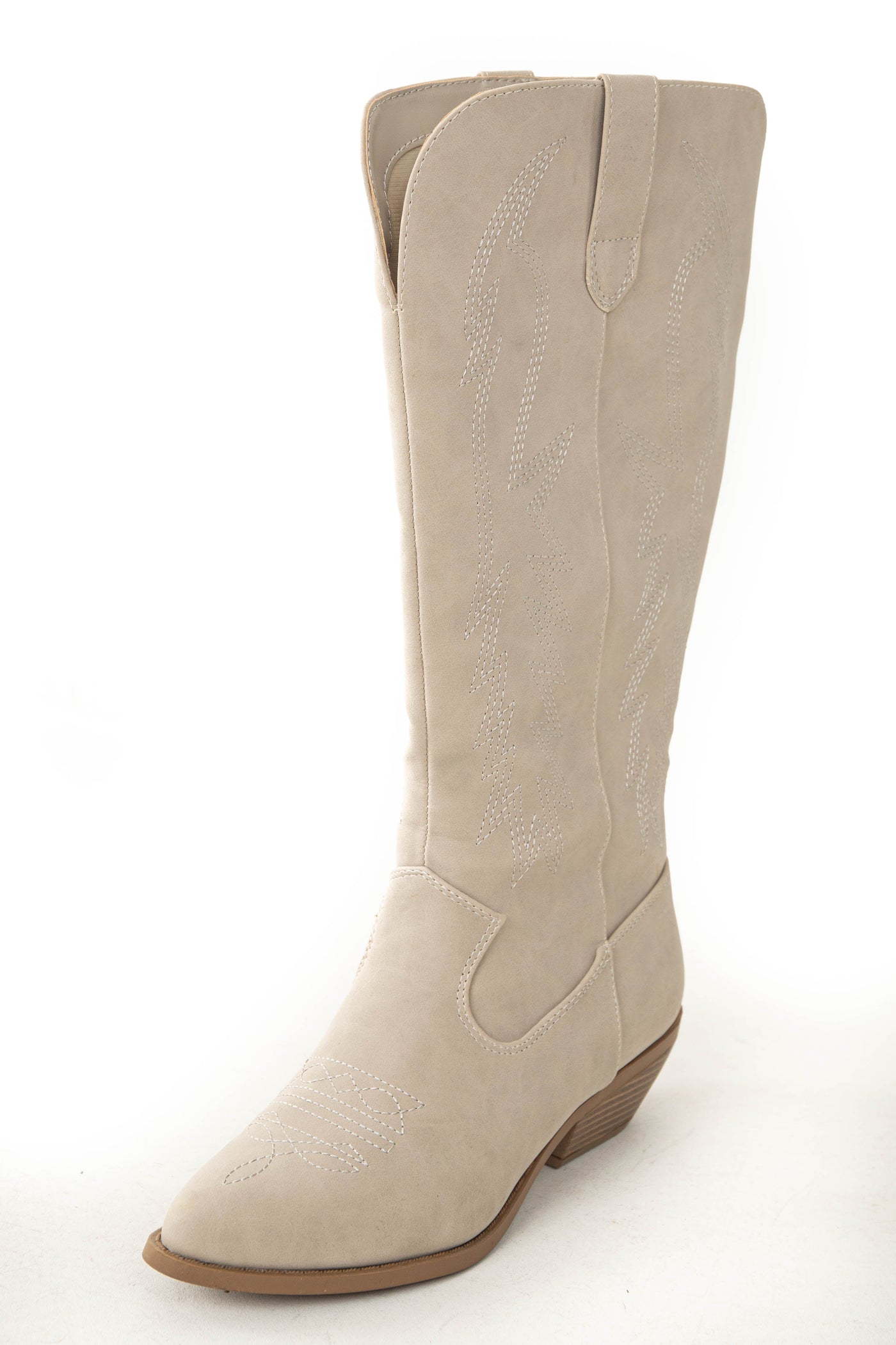 Oatmeal Faux Nubuck Western Boots with Pointed Toe