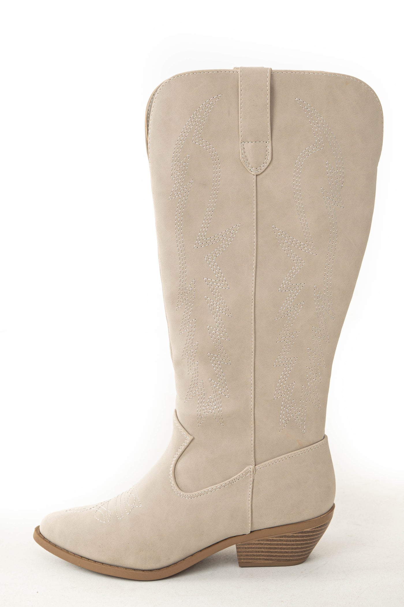 Oatmeal Faux Nubuck Western Boots with Pointed Toe
