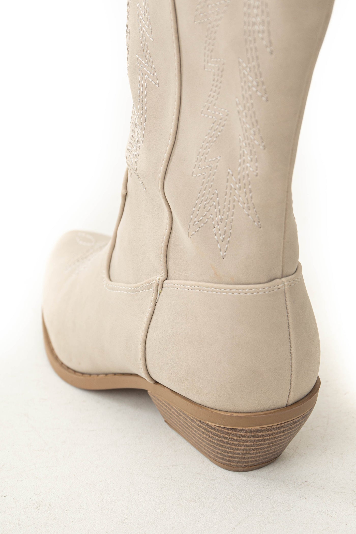 Oatmeal Faux Nubuck Western Boots with Pointed Toe
