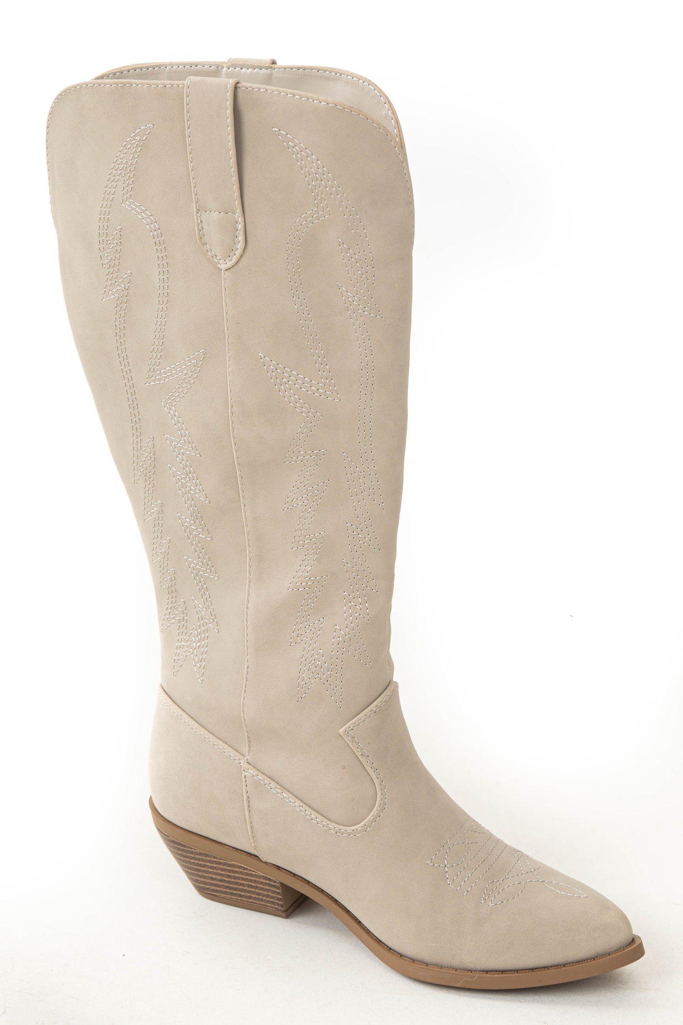 Oatmeal Faux Nubuck Western Boots with Pointed Toe
