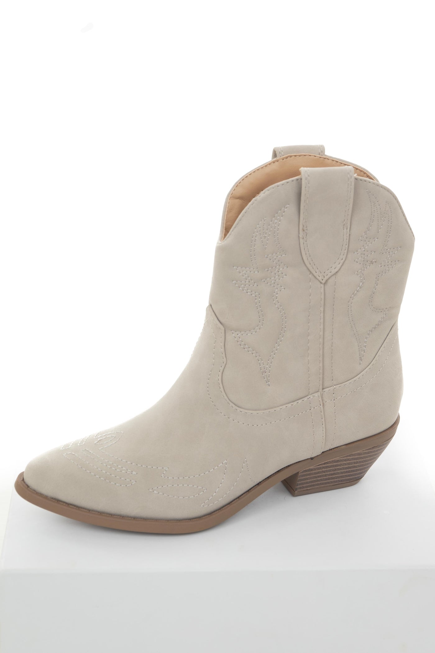 Oatmeal Western Style Pointed Toe Booties