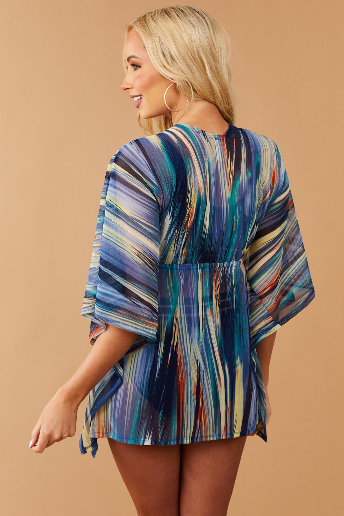 Ocean Blue Abstract Print Mesh Swim Cover Up