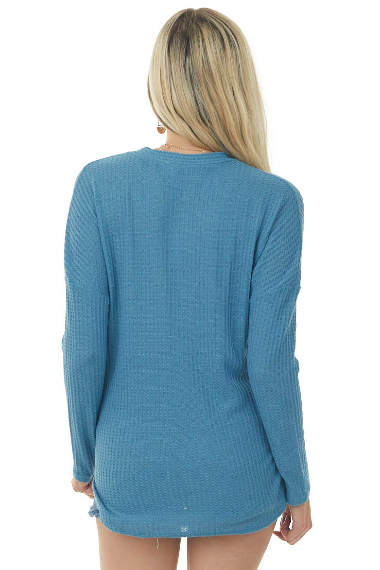 Ocean Button Up Long Sleeve Waffle Knit Top