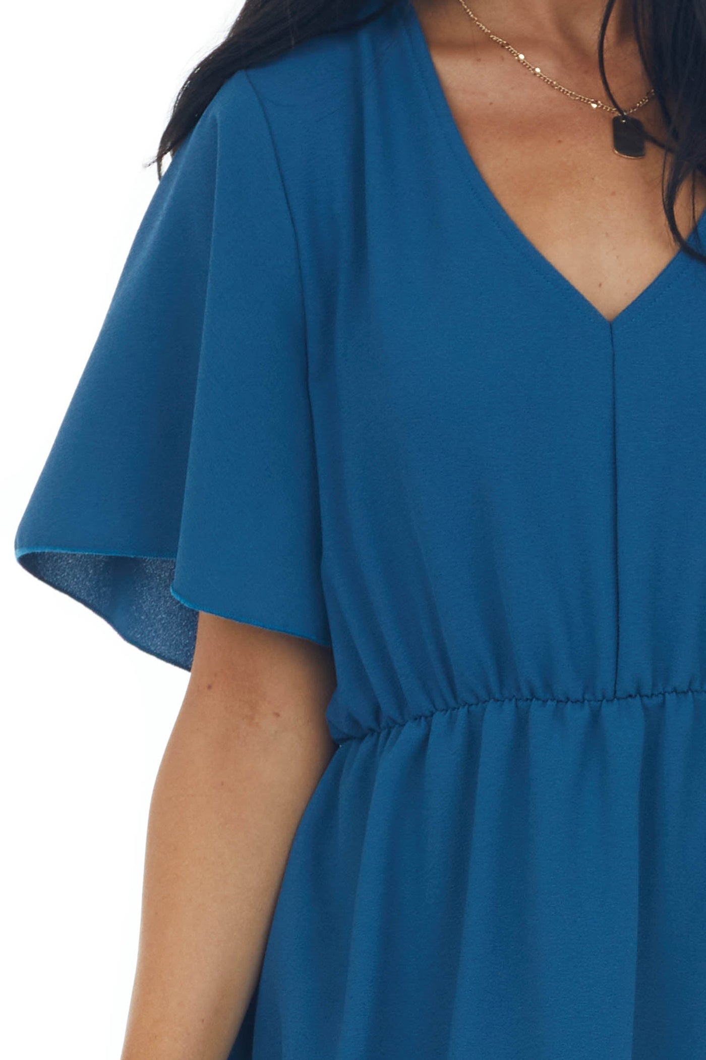 Ocean Cinch Waist Flutter Sleeve Maxi Dress