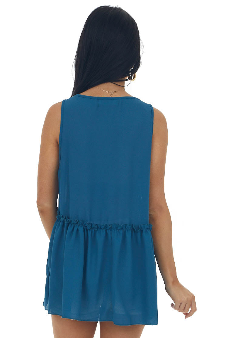 Ocean Frilled Drop Waist V Neck Woven Tank Top