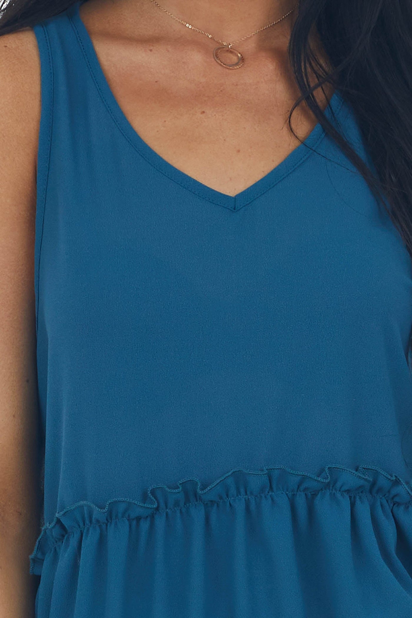 Ocean Frilled Drop Waist V Neck Woven Tank Top