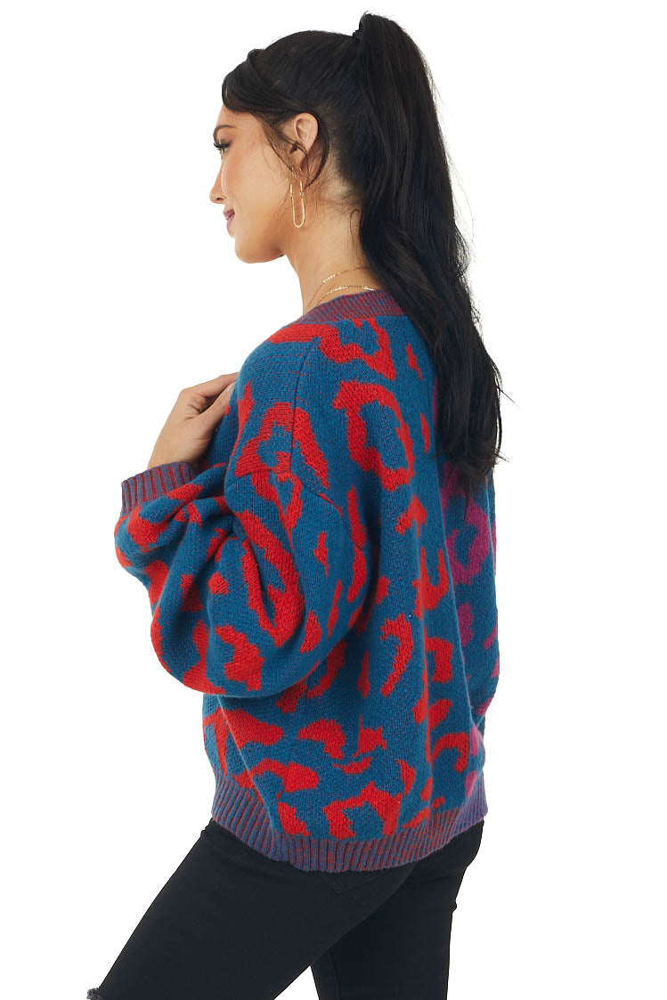 Ocean Leopard Print Long Sleeve Knit Cardigan