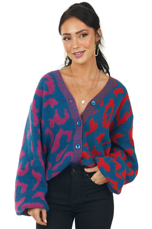 Ocean Leopard Print Long Sleeve Knit Cardigan