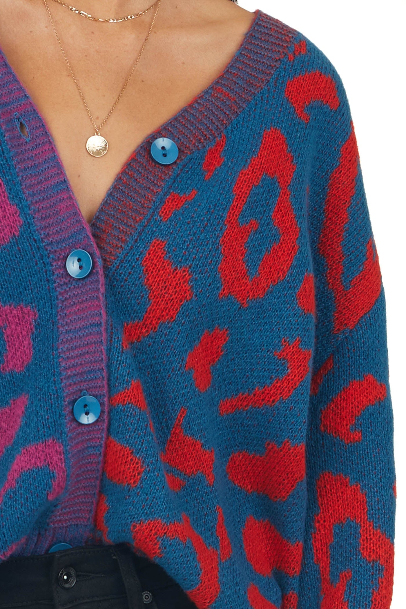 Ocean Leopard Print Long Sleeve Knit Cardigan