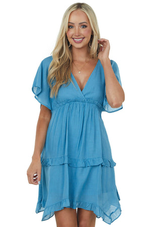 Ocean V Neck Tiered Handkerchief Hem Dress