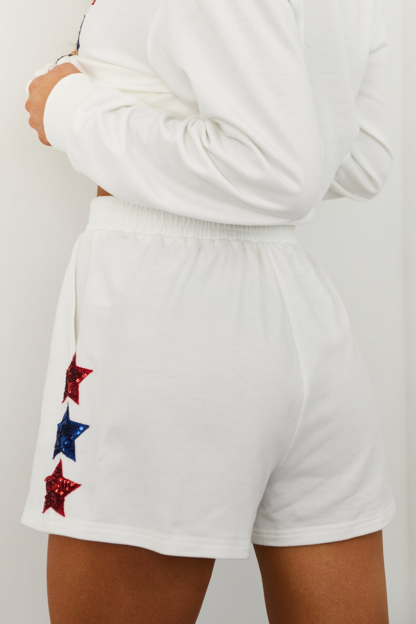 Off White Americana Sequin Star Patch Shorts