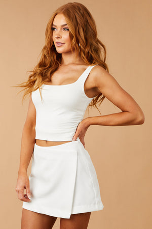 Off White Asymmetrical Hem Skort