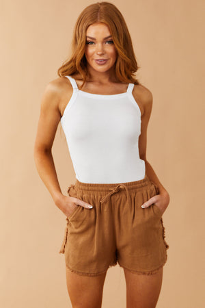 Off White Basic Ribbed Knit Tank Top