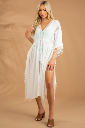 Off White Cover Up Dress with Deep Side Slits