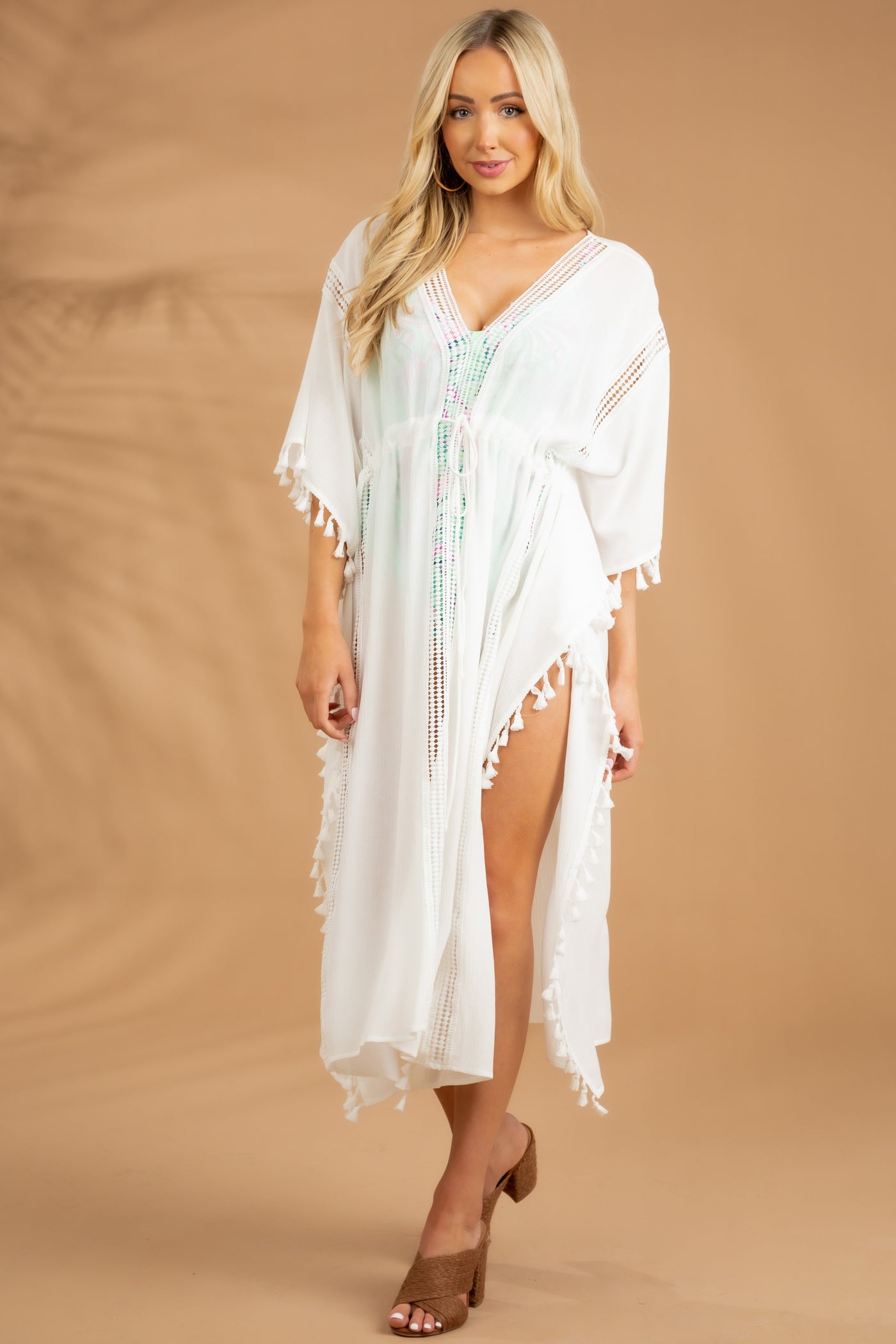 Off White Cover Up Dress with Deep Side Slits
