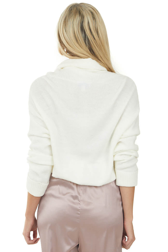 Off White Cowl Neck Long Sleeve Knit Sweater