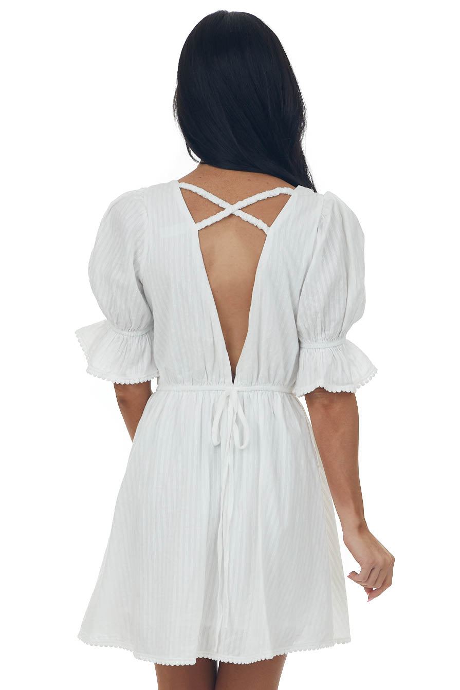 Off White Criss Cross Open Back Short Dress