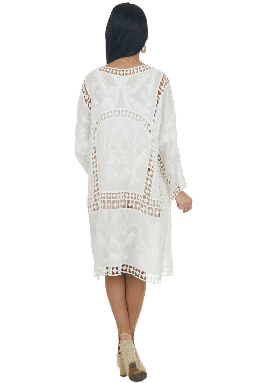 Off White Crochet Lace Open Front Kimono