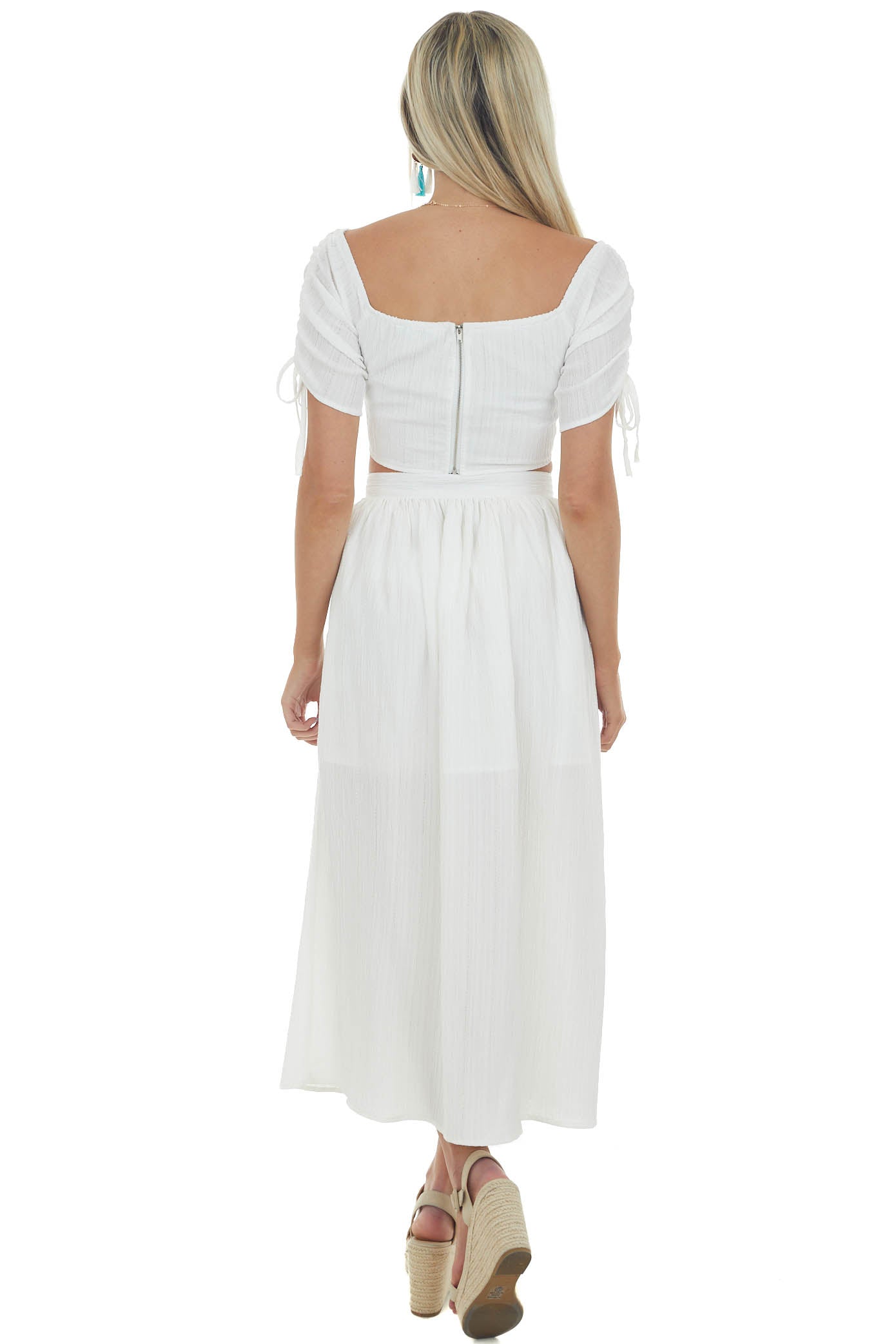 Off White Cropped Top and Midi Skirt Set