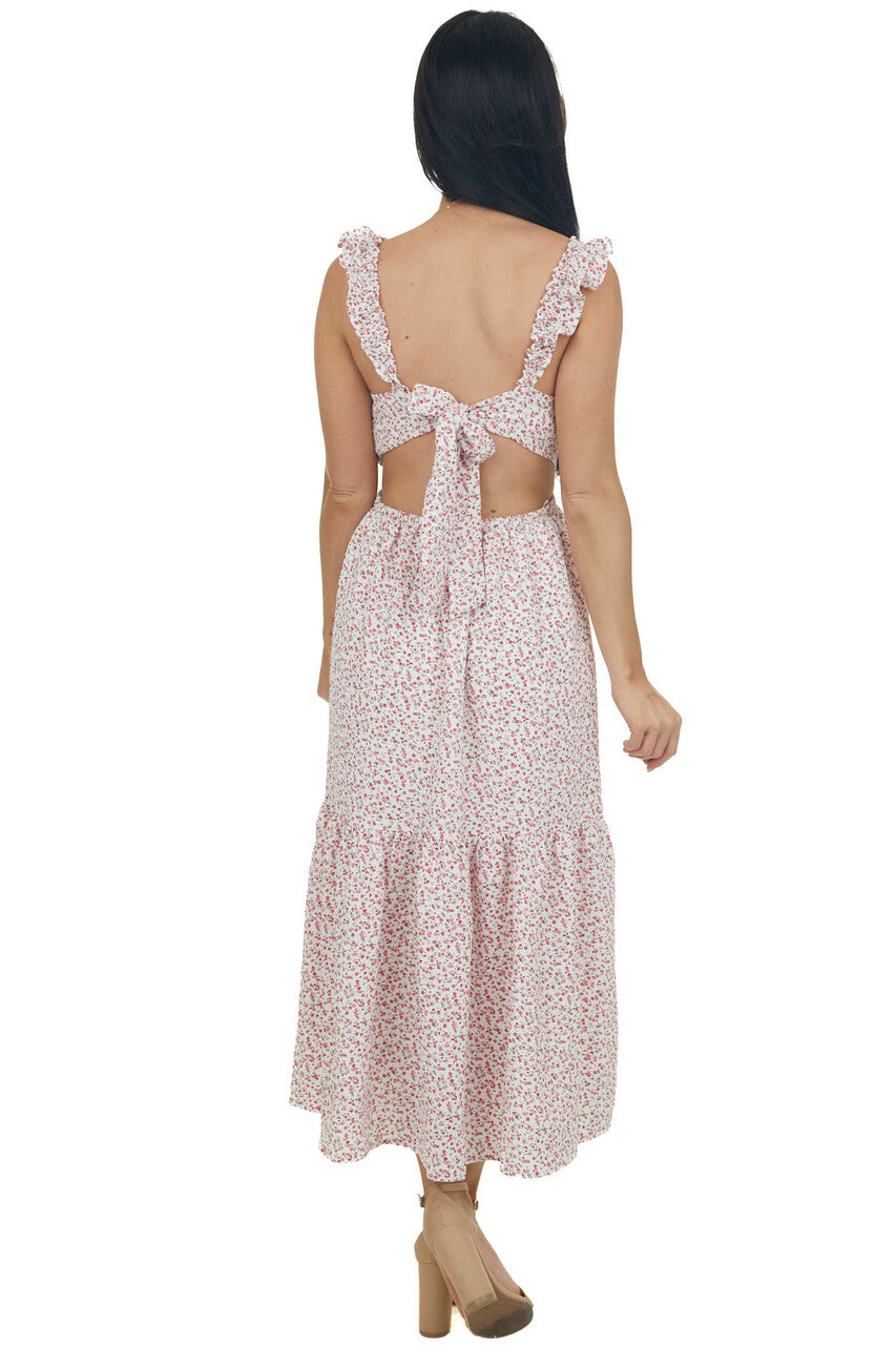 Off White Ditsy Floral Sleeveless Midi Dress